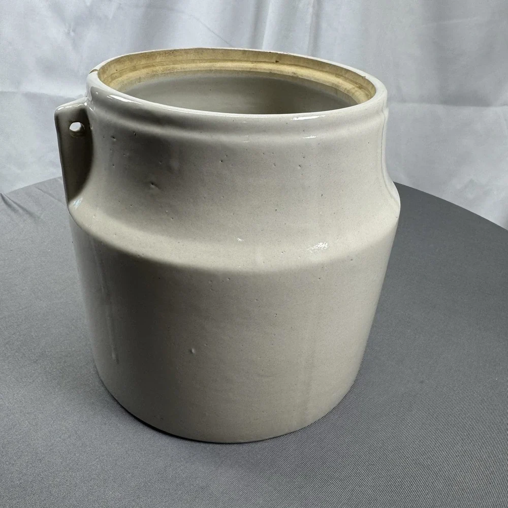 Vintage White Monmouth Pottery Stoneware Cookies cookie jar, Blue‎ Trim, No Lid